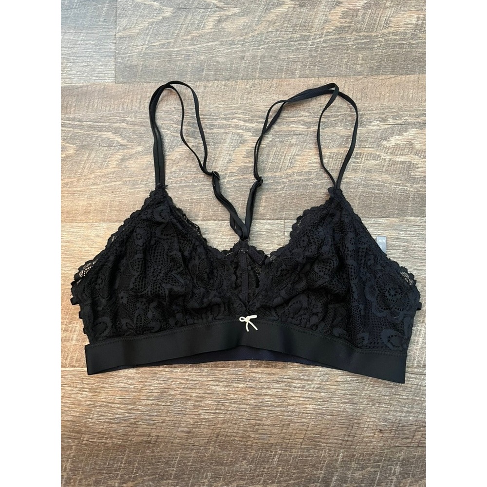 Aerie Black Floral Lace Bralette Racerback Adjustable Straps Size M